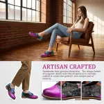 Women's Handmade Lambskin Oxford Loafers Shoes with Retro Ethnic Printed Style, Brock Design for Casual and Fashion Collegiate Style