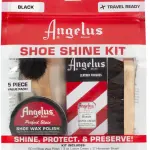 Angelus Shoe Shine Kit, Black- Boot and Shoe Polish Wax, Shoe Cream 3oz, Horsehair Brush, Dauber, and Cloth | 5 Piece Set, Gift Idea for Father's Day, Dad, Husband