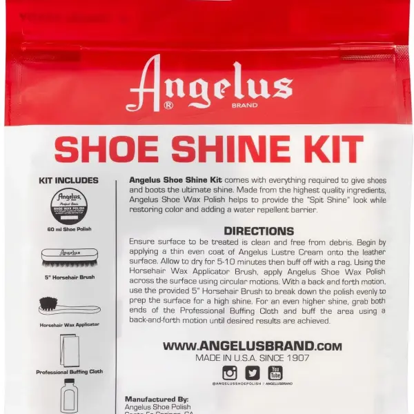 Angelus Shoe Shine Kit, Black- Boot and Shoe Polish Wax, Shoe Cream 3oz, Horsehair Brush, Dauber, and Cloth | 5 Piece Set, Gift Idea for Father's Day, Dad, Husband