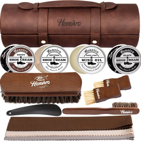 Leather Shoe Polish Kit - Birthday Gifts for Men, Dad, Shoe Shine Kit, Leather Boot Care Kit, Mens Gifts Ideas