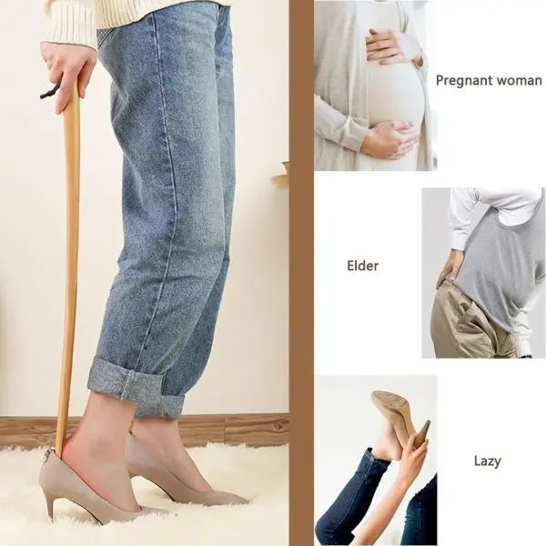 Extra Long Shoe Horn for Men and Women Classic Beech Wood Lifter, Easy to Use Smooth Shoe Spoon with Lanyard, Ideal for Seniors and Elderly Mobility Assistance, Boot Spoon, Easy Wear Helper,68 * 4.3