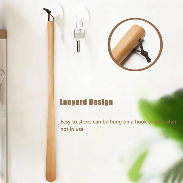 Extra Long Shoe Horn for Men and Women Classic Beech Wood Lifter, Easy to Use Smooth Shoe Spoon with Lanyard, Ideal for Seniors and Elderly Mobility Assistance, Boot Spoon, Easy Wear Helper,68 * 4.3