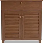 BOWERY HILL Contemporary Wood 4-Shelf and Drawer Shoe Cabinet, Walnut Brown Finish, Engineered Wood Construction, Storage for 12 Pairs of Shoes, Solid Knobs, Tapered Legs, Entryway or Bedroom Use