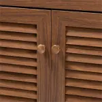 BOWERY HILL Contemporary Wood 4-Shelf and Drawer Shoe Cabinet, Walnut Brown Finish, Engineered Wood Construction, Storage for 12 Pairs of Shoes, Solid Knobs, Tapered Legs, Entryway or Bedroom Use