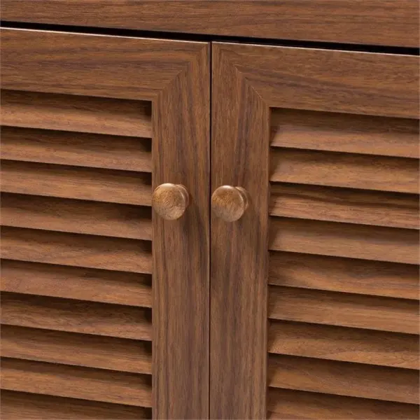 BOWERY HILL Contemporary Wood 4-Shelf and Drawer Shoe Cabinet, Walnut Brown Finish, Engineered Wood Construction, Storage for 12 Pairs of Shoes, Solid Knobs, Tapered Legs, Entryway or Bedroom Use