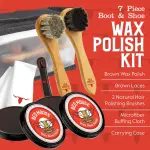 RED MOOSE Full Leather Wax Shoe Polish Kit - 2x Brush, Buffing Cloth, Travel Case, Laces