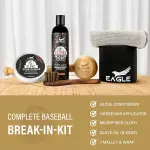 Eagle Glove Break in Kit - Glove Oil (8.45oz), Conditioner (3.38oz), Wrap, Mallet, Applicator & Cloth, 6-Pieces Set for Baseball Gloves, Softball Gloves