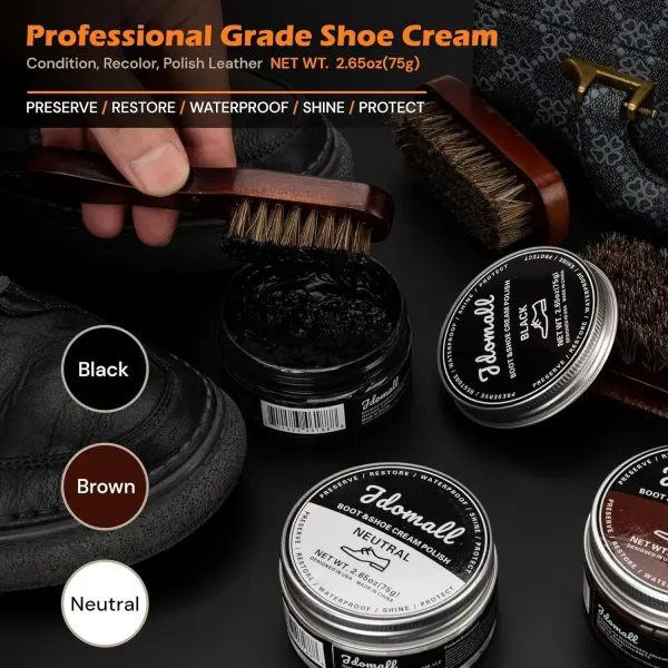Shoe Care Kit - 16pc, Blue: Premium Deluxe Shoe Polish Kit - Black, Brown & Neutral Polish, Horsehair Brushes, Buffing Cloth & More for Leather Shoes & Boots Care
