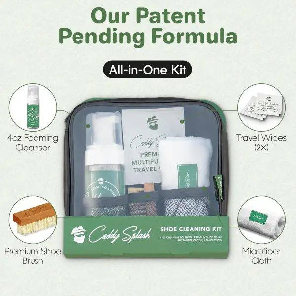 Caddy Splash Complete Golf Shoe Cleaning Kit - 4oz Foaming Cleanser, Durable & Safe Shoe Brush, Premium Microfiber Towel & Multi Purpose Travel Wipes - All-in-One Cleaning Solution - USA Company