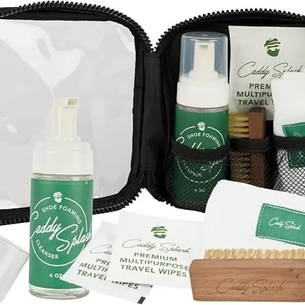 Caddy Splash Complete Golf Shoe Cleaning Kit - 4oz Foaming Cleanser, Durable & Safe Shoe Brush, Premium Microfiber Towel & Multi Purpose Travel Wipes - All-in-One Cleaning Solution - USA Company