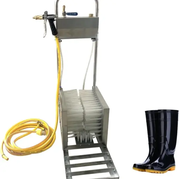 Stainless Steel Boot Scrubber & Shoe Cleaner Tool with 3-Sided Brushes & Water Spray - Outdoor Footwear Cleaning for Farm, Ranch, & Heavy-Duty Use