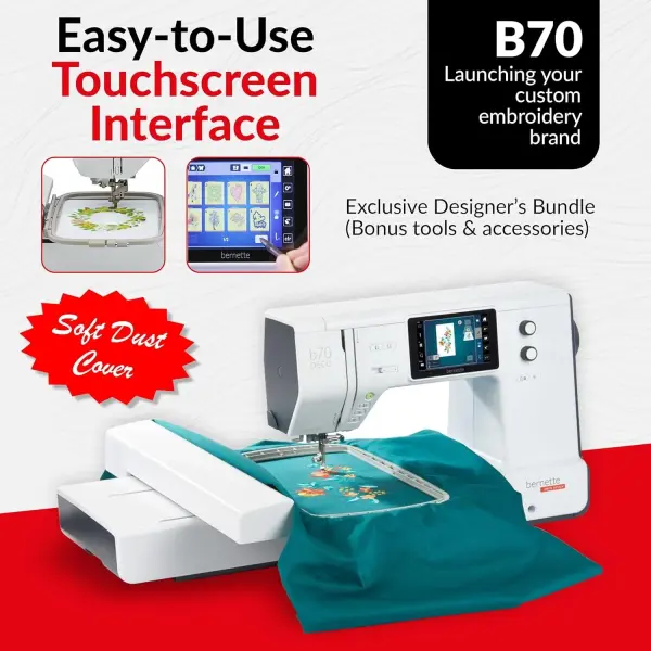 Bernette B70 Embroidery Machine Bundle - Heavy Duty Embroidery Machine with $300 Worth of Embroidery Tools and Accessories Great for Beginners and Experts
