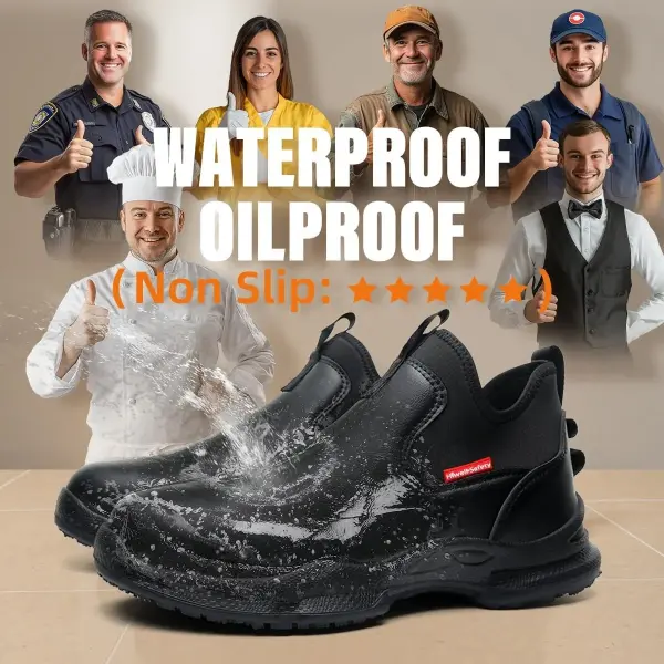 Hiwell Chef Shoes Waterproof Oilproof Comfortable Anti Slip Shoes for Men, Food Service Chef Kitchen Non Slip Work Shoe