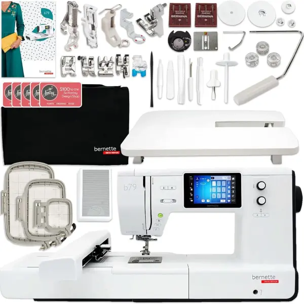 Bernette B79 Combo Sewing & Embroidery Machine Deluxe 130 Thread Spools with Premium Accessory & Designs Package