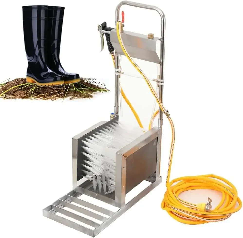 Shoe Cleaning Machine, Automatic Scrubber with Three-Sided Hard Brushes and Water Spray Gun for Removing Dust, Snow, and Mud – Ideal for Farms, Ranches, and Construction Sites