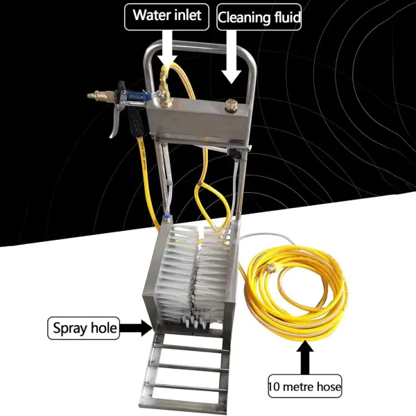 Stainless Steel Shoe Scraper Brush with Water Spray – 360° Boot Cleaner for Mud Removal, Perfect for Farms, Gardens, and Outdoor Activities