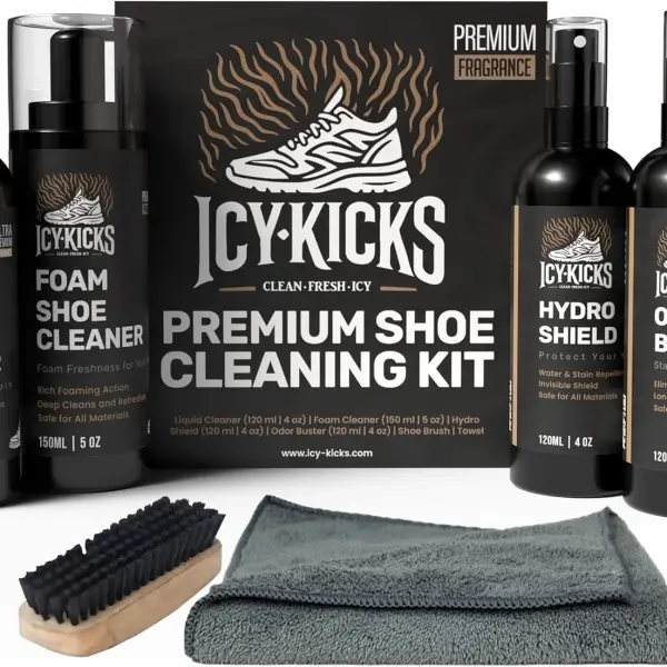 ICYKICKS Premium 6-in-1 Sneaker & Shoe Cleaning Kit – Foam Cleaner, Water-Repellent, Odor Eliminator, Brush & Microfiber Towel – Safe for Leather, Suede, Canvas – Deep Clean Sneakers Fast