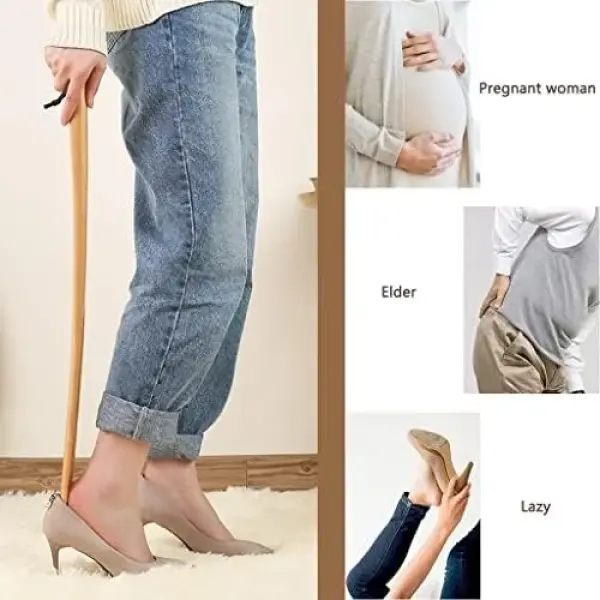 Extra Long B Wood Shoe Horn - Classic Shoe Lifter for Seniors, Arthritis Relief, Smooth Shoe Spoon with Lanyard, Ideal Mobility Aid for Easy On and Off