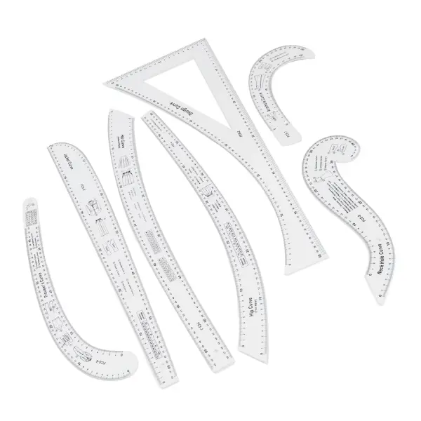 Rengue 7Pcs Sewing Ruler Tailor Set, Clear High Accuracy Scale Acrylic Clothing Ruler for Pattern Drafting, with Transparent Fashion Design Tools for Sewing and Tailoring
