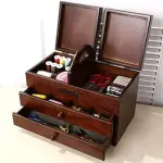 Wood 3 Tiers Sewing Storage Case, with 2 Drawers, 2 Compartment, Easy Carrying, DIY Sewing Tools for Home and Embroidery (Empty Box)
