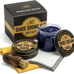 Eagle Shoe Shine Kit Navy Blue – 5-Piece Leather Shoe Polish & Cream Set with Brush & Cloths | Beeswax Waterproof Polish + Carnauba Wax Shoe Cream | Restore, Shine & Protect Dress Shoes & Boots