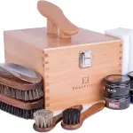 FootFitter Beech Wood Valet Box, Premium Shoe Shine Organizer with Classic Storage for Polish, Brushes, Cloths & Tools