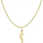 Ioka 14K Yellow Gold Cornicello Italian Horn Necklace Good Luck Charm Pendant with 0.8mm Box Chain