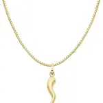 Ioka 14K Yellow Gold Cornicello Italian Horn Necklace Good Luck Charm Pendant with 0.8mm Box Chain