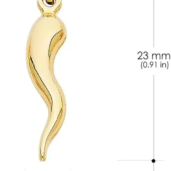 Ioka 14K Yellow Gold Cornicello Italian Horn Necklace Good Luck Charm Pendant with 0.8mm Box Chain