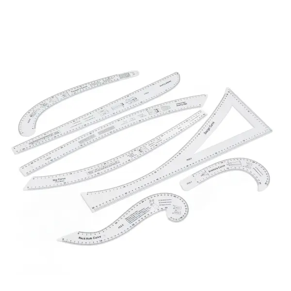 7Pcs Sewing Ruler, Tailor Set Clear High Accuracy Scale Acrylic French Rulers Fashion Pattern Design for Making Drafting Curve Dress Makers
