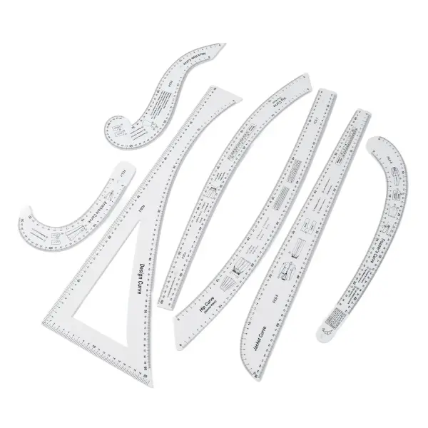 7Pcs Sewing Ruler, Tailor Set Clear High Accuracy Scale Acrylic French Rulers Fashion Pattern Design for Making Drafting Curve Dress Makers