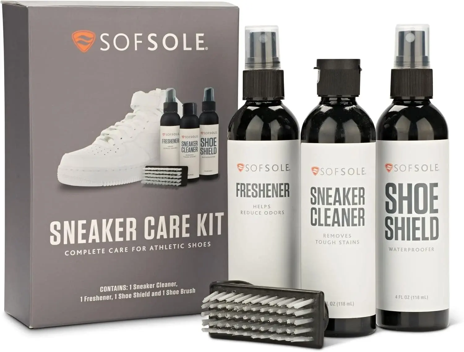 Sof Sole Shoe Care Kit with Cleaner, Shoe Shield Waterproofer and Scrub Brush for Sneakers and Boots