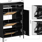 Black Shoe Cabinet with 3 Flip Drawers and PE Rattan Doors Narrow Entryway Shoe Storage Organizer with Adjustable Shelves for Apartment Hallway Foyer