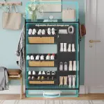 Black Shoe Cabinet with 3 Flip Drawers and PE Rattan Doors Narrow Entryway Shoe Storage Organizer with Adjustable Shelves for Apartment Hallway Foyer