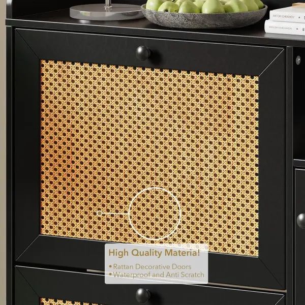 Black Shoe Cabinet with 3 Flip Drawers and PE Rattan Doors Narrow Entryway Shoe Storage Organizer with Adjustable Shelves for Apartment Hallway Foyer