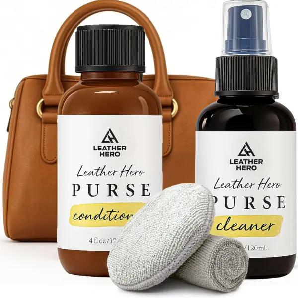 Leather Purse Cleaner & Conditioner Kit – 4pc Set with 4oz Cleaner, 4oz Conditioner, Microfiber Cloth & Applicator Sponge – Leather Bag & Handbag Care for Luxury Purses & Designer Bags