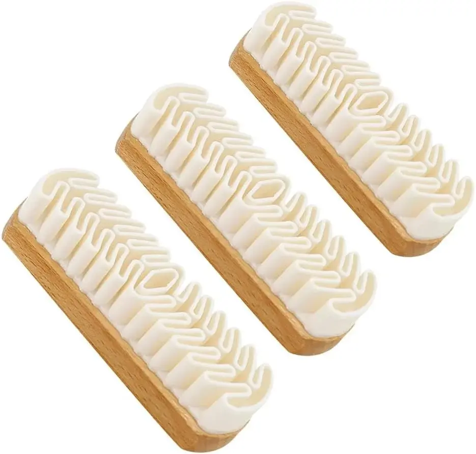 Suede Shoe Brush and Eraser,2 in 1 Scrub Suede Shoe Brush, Rubber Polish Eraser with Soft Plastic Bristles for Nubuck Cleaning (Wood Handle/3pcs)