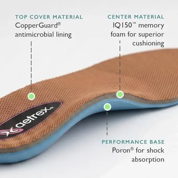 Aetrex L2200 Women's Memory Foam Arch Support Inserts for Women - Plantar Fasciitis Relief Shoe Insoles for Women Standing All Day