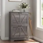 Smart FENDEE Shoe Cabinet, Shoe Storage Cabinet for Entryway with 2 Flip Drawers, Narrow Farmhouse Shoe Organizer Cabinet, Slim Shoe Rack Cabinet, Gery