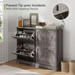 Smart FENDEE Shoe Cabinet, Shoe Storage Cabinet for Entryway with 2 Flip Drawers, Narrow Farmhouse Shoe Organizer Cabinet, Slim Shoe Rack Cabinet, Gery