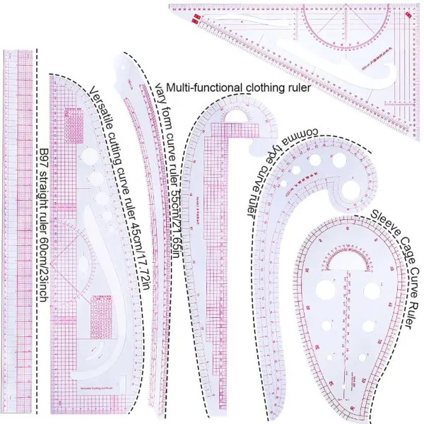 French Curve Ruler Set, Sewing Ruler Tailoring Tool, Pattern Making Ruler with Detailed Scale for Beginners Tailors Designers
