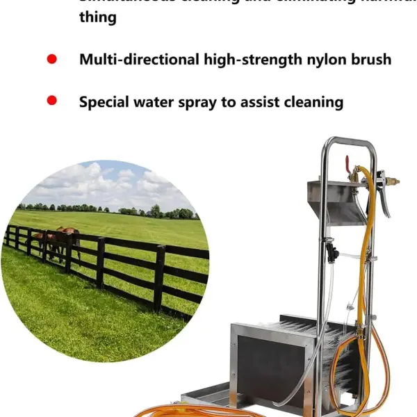 Stainless Steel Boot Scrubber with Water Spray Gun, Automatic Mud Remover & Footwear Cleaner, Heavy-Duty Shoe Brush for Livestock Farms & Outdoor Use