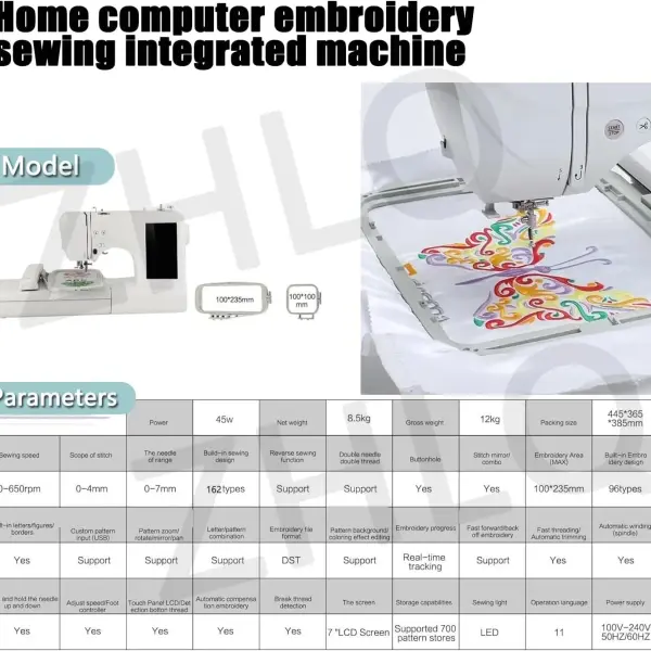 Electric Embroidery Machine, Automatic Sewing Machine Large LCD Touch Screen, Clothing Embroidery Tool with 4" X 4"/4" X 9.2" Embroidery Area and LCD Touch Screen, for Home Clothing