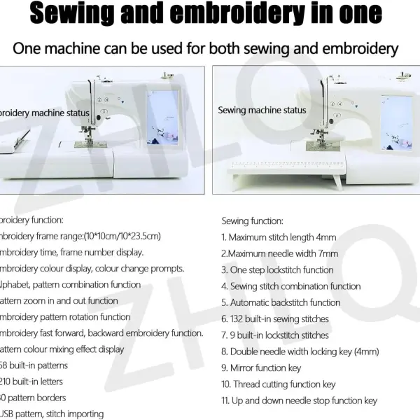 Electric Embroidery Machine, Automatic Sewing Machine Large LCD Touch Screen, Clothing Embroidery Tool with 4" X 4"/4" X 9.2" Embroidery Area and LCD Touch Screen, for Home Clothing