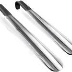 42cm Long Handle Stainless Steel Shoe Horn - 16 Inch Easy Wear Shoe Spoon with Leather Cover - Effortless On/Off Shoe Helper for Men & Women - Stylish White Star Design