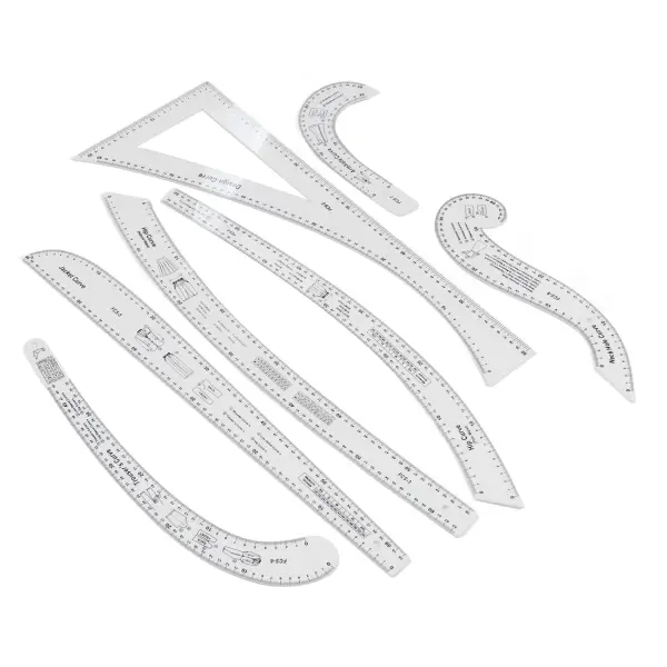 Generic 7Pcs Sewing Ruler Tailor Set, Clear High Accuracy Scale Acrylic Clothing Ruler, Pattern Drafting Tool with Transparent Fashion Design, Ideal for Sewing & Tailoring