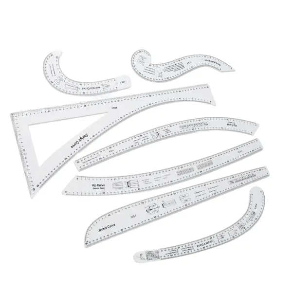 Generic 7Pcs Sewing Ruler Tailor Set, Clear High Accuracy Scale Acrylic Clothing Ruler, Pattern Drafting Tool with Transparent Fashion Design, Ideal for Sewing & Tailoring