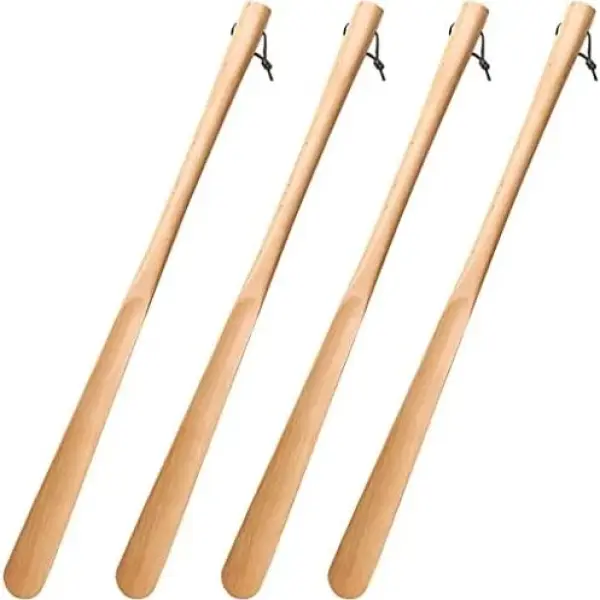 Extra Long B Wood Shoe Horn - Easy Shoe Helper for Men & Seniors, Smooth Finish, Includes Lanyard for Convenient Storage - Ideal for Effortless Shoe Wearing