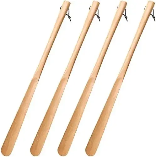 Extra Long B Wood Shoe Horn - Easy Shoe Helper for Men & Seniors, Smooth Finish, Includes Lanyard for Convenient Storage - Ideal for Effortless Shoe Wearing