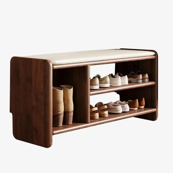 Entryway Wooden Shoe Bench with Storage Wood Shoe Organizer Rack for Front Door Entrance Entry Hallway Bench Seat for Living Room Bedroom Dinning Room Entryway(Walnut Color,80cm/31.5in)